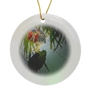 3drose, Green Heron in Reflection, Circle Porcelain Ornament