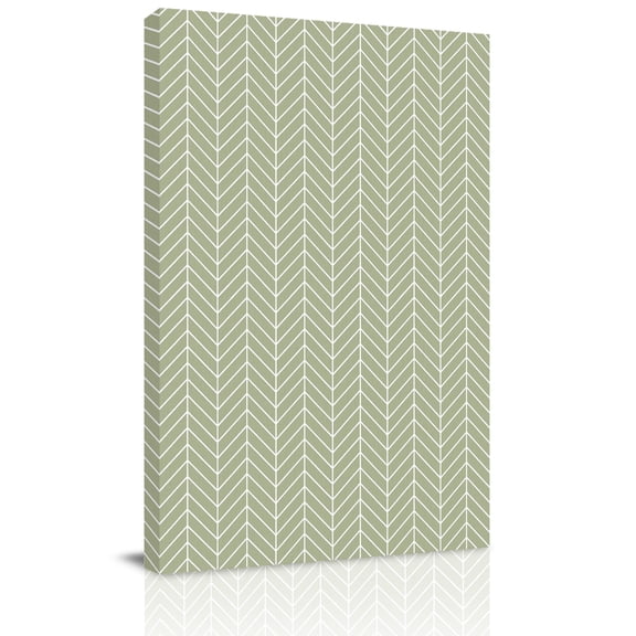 Green Herringbone Stripes Canvas Wall Art for Living Room, Modern Abstract Geometric Sage Green Simple Lines Wall Decor Framed Artwork Pictures Ready to Hang for Bedroom Office Home Decor