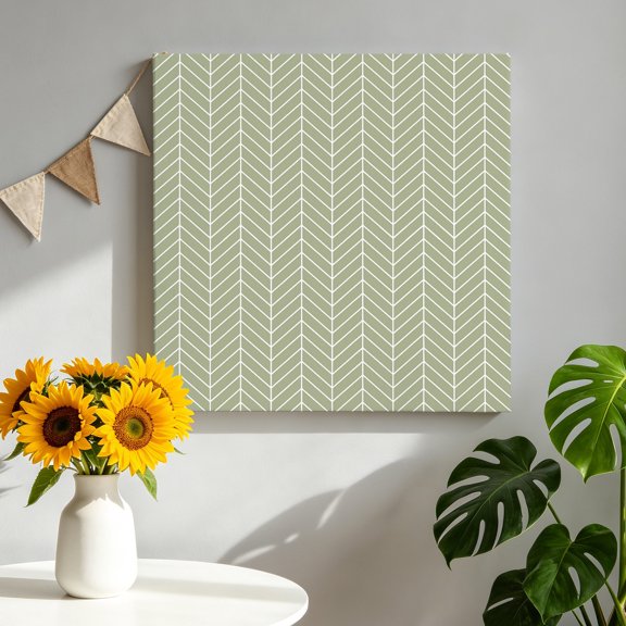 Green Herringbone Stripes Canvas Wall Art, Modern Abstract Geometric Sage Green Simple Lines Framed Canvas Wall Decor Picture Print Artwork Decorations for Living Room Office Ready to Hang 8" x 8"