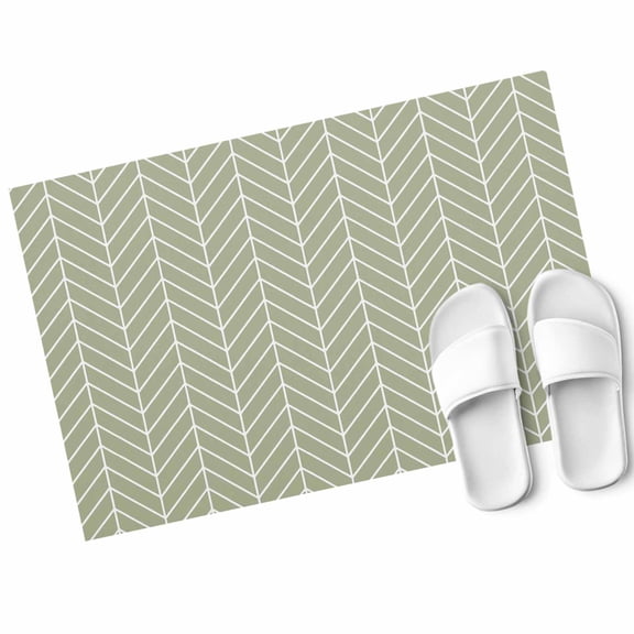 Green Herringbone Stripes Door Mat Modern Abstract Geometric Sage Green Simple Lines Non Slip Absorbent Entrance Mat Washable Low Profile Indoor Doormat for Front Door Entryway Entry 16"x24"