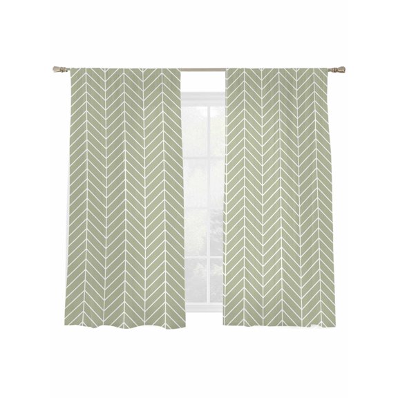 Green Herringbone Stripes Sheer Curtains 2 Panels Set Modern Abstract Geometric Sage Green Simple Lines Sheer Window Curtains Light Filtering Rod Pocket Voile Drapes for Bedroom Living Room 52"x63"
