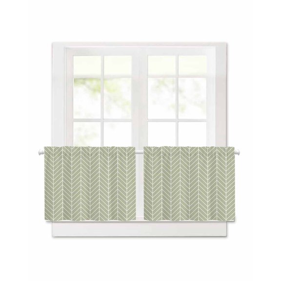 Green Herringbone Stripes Short Blackout Curtains 24 Inch Long Modern Abstract Geometric Sage Green Simple Lines, 2 Panels Thermal Insulated Darkening Rod Pocket Drapes for Bedroom, 30"W x 24"L