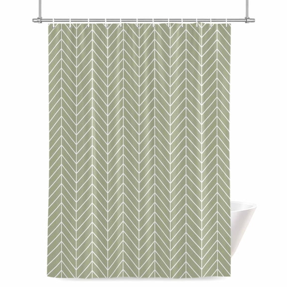 Green Herringbone Stripes Shower Curtain, Modern Abstract Geometric Sage Green Simple Lines Waterproof Shower Curtain Set with 12 Hooks Lightweight Bath Curtains Fabric Bathroom Decor 72x72 Inches