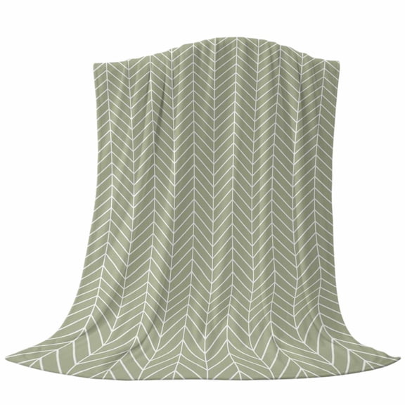 Green Herringbone Stripes Throw Flannel Blanket Modern Abstract Geometric Sage Green Simple Lines Super Soft Cozy Bed Blanket, Lightweight Plush Fuzzy Bed Throw for Bedroom Sofa Couch 50x60In,