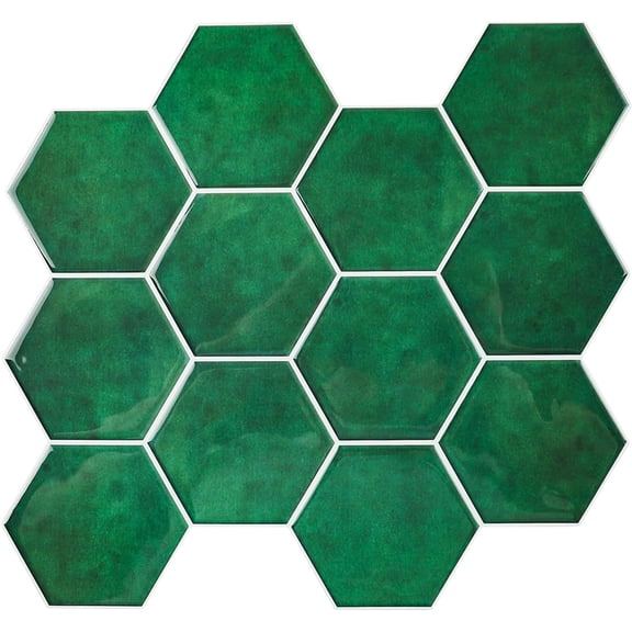 Green Hexagon Peel and Stick Backsplash, Thicker Version Removable Renter Friendly Backsplash Honeycomb Stick on Wall Tiles for Kitchen Bathroom (10 Sheets, 11.8" x 11.1")