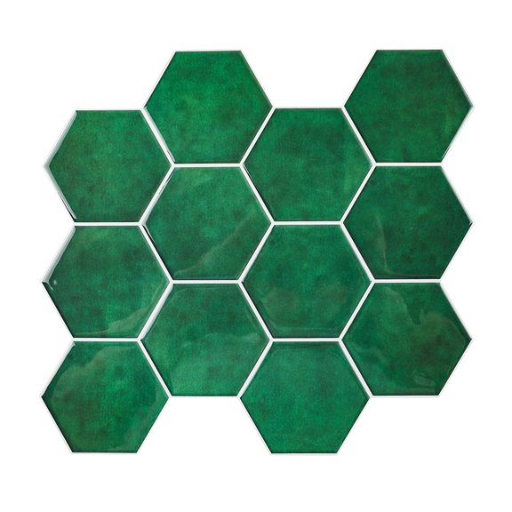 Green Hexagon Peel & Stick Backsplash - Thicker Removable Honeycomb Tiles, Renter-Friendly Wall Panels for Kitchen & Bathroom (10 Sheets)
