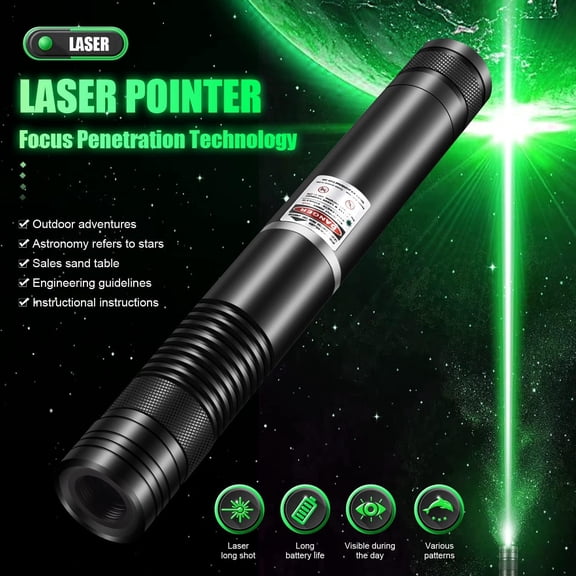 Green High Power Laser Pointer, Long Range Laser Pointer High Power with 5 Pcs Star Cap for Outdoors/Astronomic/Construction