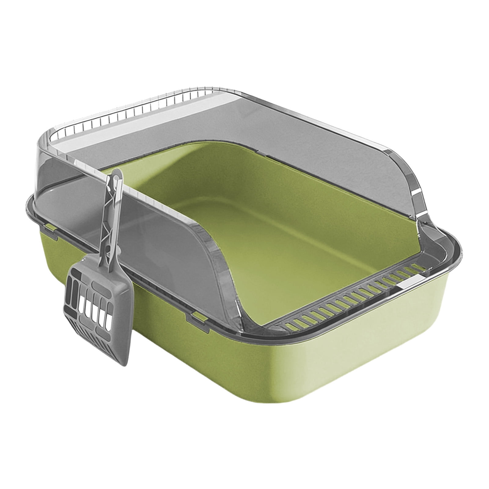 Green High Sided Cat Litter Tray Semi Closed Design With 12L Capacity Thickened Plastic Includes Litter Scoop