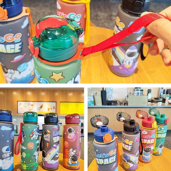 Green High-Value Cartoon Astronaut Plastic Cup Portable Rope Direct Drinking Water Cup Outdoor Sports Plastic Water Cup 700ml