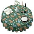 thumbnail image 1 of Green Highland Cow Dinosaur Pattern Round Tablecloth 60"x60",Wrinkle Wipeable Table Cloth for Kitchen Dining Room Picnic Patio Party, 1 of 6
