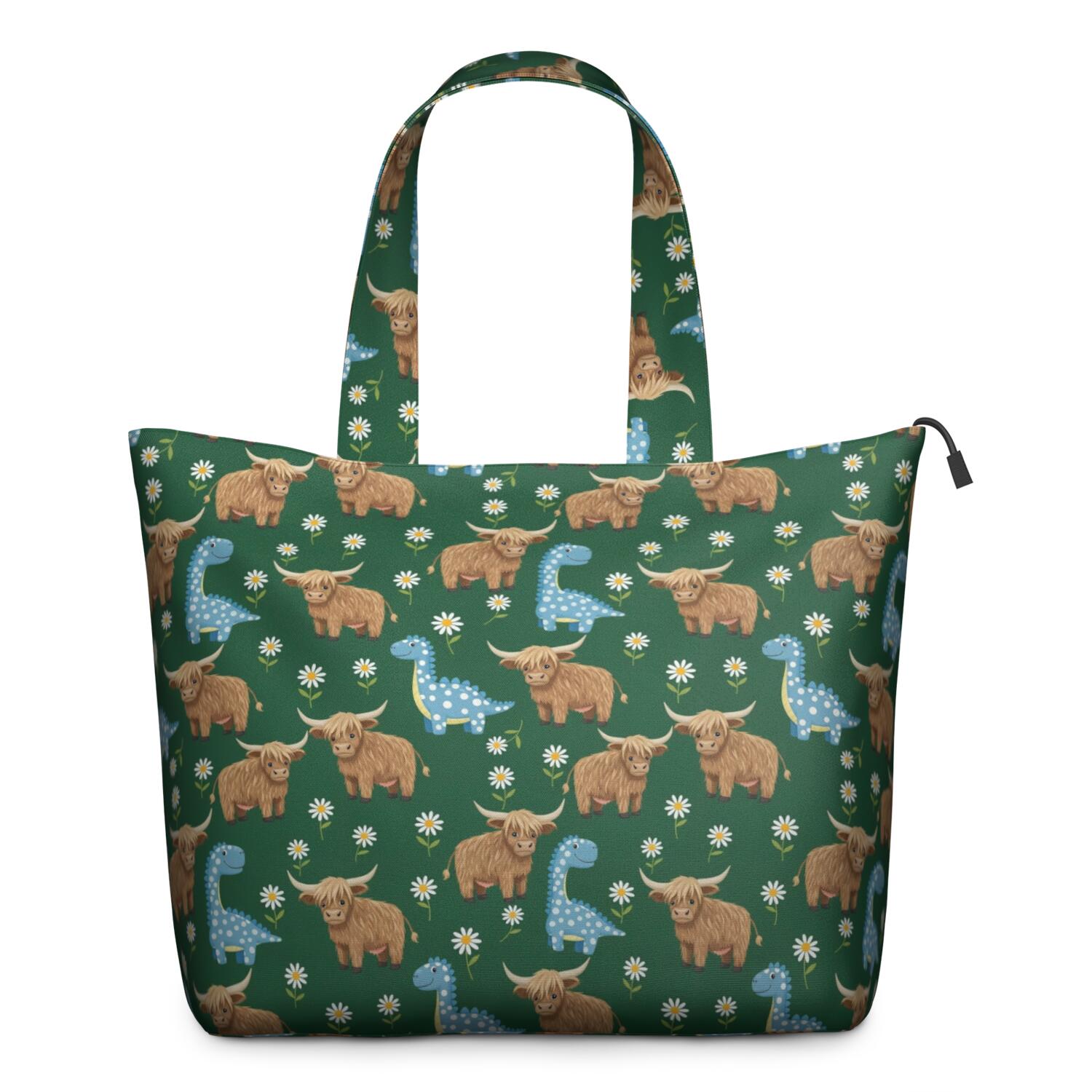 Green Highland Cow Dinosaur Pattern Travel Tote Bags for Women Carry On,Large Weekender Bags for Women Travel,Multi Functional Duffle Bag for Work,Shopping,Sports