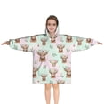 thumbnail image 1 of Green Highland Cow Flower Pattern Blanket Hoodies for Kids 6-13YR Oversize Wearable Blanket Hoodies for Boys Girls Teens, 1 of 7