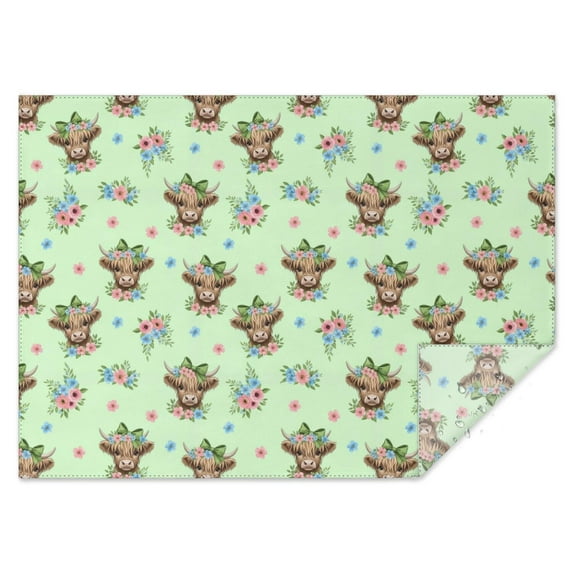 Green Highland Cow Flower Pattern Rectangle Tablecloth 60"x84",Waterproof Polyester Rectangle Table Cloth, Wipeable Spillproof Polyester Tablecloth for Dining, Camping, Indoor and Outdoor