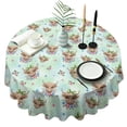 thumbnail image 1 of Green Highland Cow Flower Pattern Round Tablecloth 60"x60",Wrinkle Wipeable Table Cloth for Kitchen Dining Room Picnic Patio Party, 1 of 6