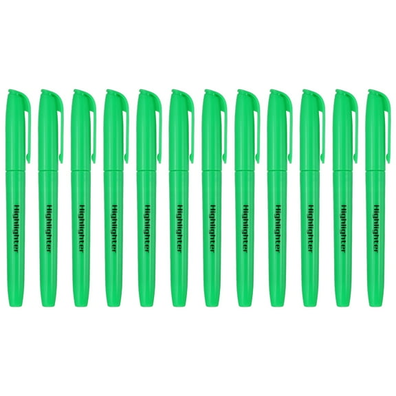 Green Highlighter, 12 Pack High Lighters No Bleeds Highliters Pens Neon Clear View Bright Quick Dry Pocket Marker Pen Sticks Chisel Tip Cute for Books Office Adults Classroom