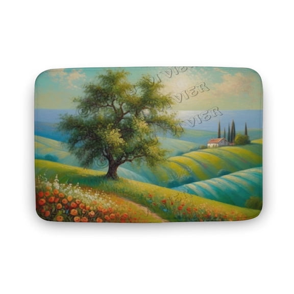 Green Hill Countryside Landscape Printed Bathroom Rug Non Slip Bath Mat Machine Washable Toilet Rug, Bathroom Floor Mat 16"x24"