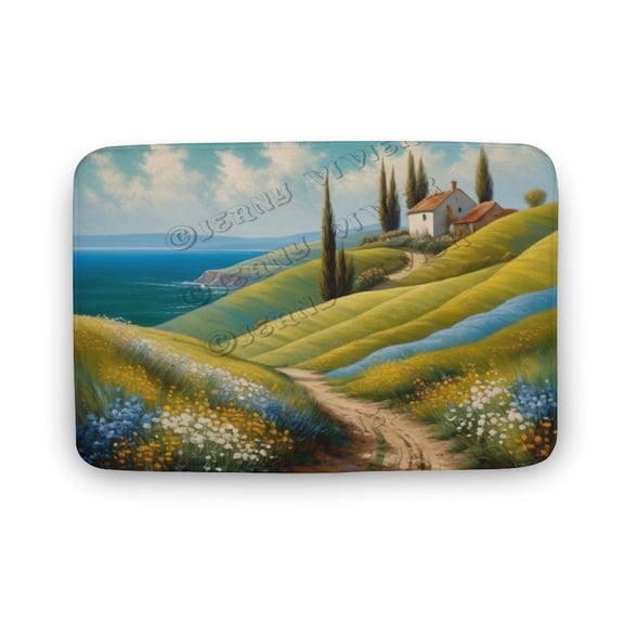 Green Hill Countryside Landscape Printed Bathroom Rugs Non Slip Bath Mat for Bathroom Bath Rugs for Shower 20"x32"