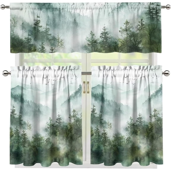Green Hill Kitchen Curtains and Valances Set Tier Curtains 36 Inch Length Living Room Bedroom Bathroom Farmhouse Rustic Window Drapes 3 Piece Set Rod Pocket