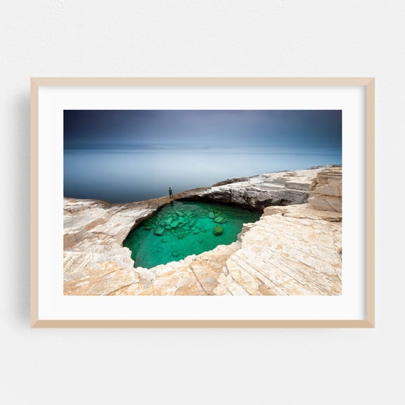Green Hole - Greece Photography Seascape Nature Scenic Coast Ocean Travel Poster Landscape Oak Framed Wall Art Print 12 x 18 inches