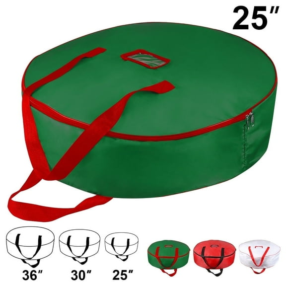 Green Holiday 25" Christmas Wreath Storage Bag with Zipper, Heavy Duty Xmas Wreath Container