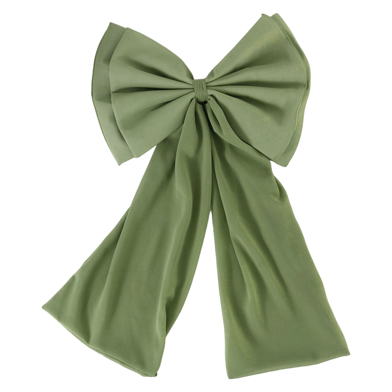 Green Holiday Double Layer Bow With Flowing Tails For Tree Or Wall Decor Pearl Chiffon Fabric Christmas Decoration For Home