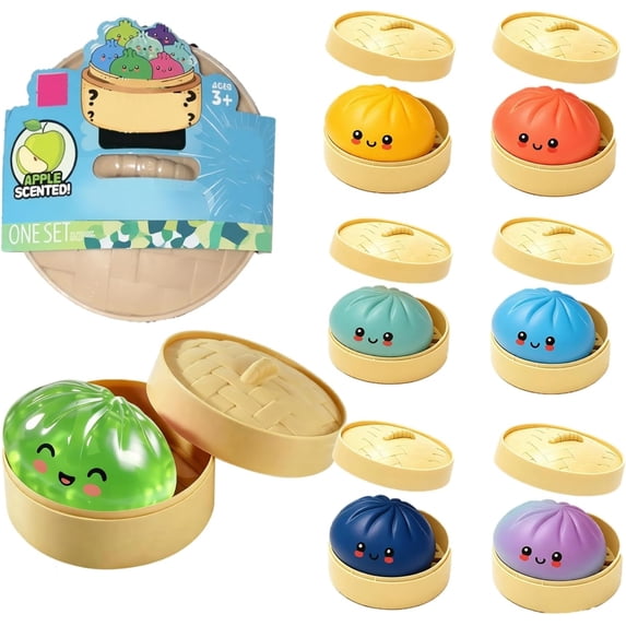 Green Holographic Apple Mystery Dumpling Squishy, Colorful Cute Bao Bun Dumplings Squeeze Balls Stress Relief Sensory for Holiday & Birthday Gifts