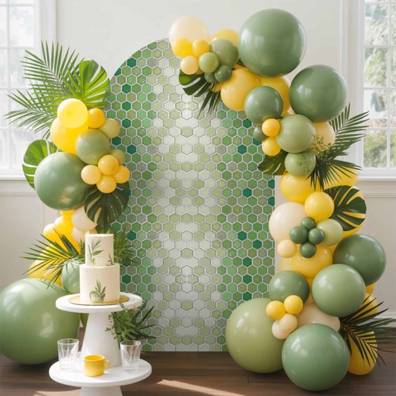 Green Honeycomb Plaid Arch Backdrop Cover, 4FT, Modern Abstract Geometric Classic Checkered Spandex Arch Covers Double-Sided Backdrop for Wedding Birthday Party Photo Background Decoration