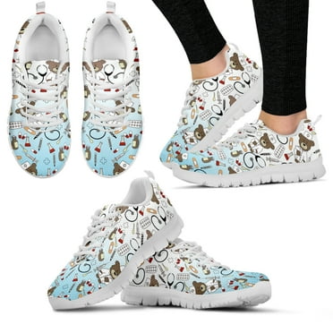 Women's Casual Sneakers Cute Medical Bear Print Flats Woman Cute Gradient Nursing Footwear Females Spring Loafers