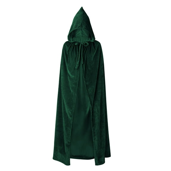 Green Hooded Cape Kids Long Green Cloak Costume Witch Cape Velvet Halloween Cloak with Hood Role Play Dark Green 23.6"