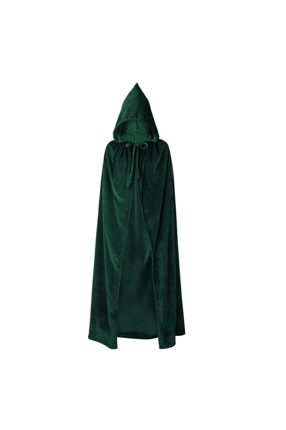 Green Hooded Cape Kids Long Green Cloak Costume Witch Cape Velvet Halloween Cloak with Hood Role Play Dark Green 31.5"