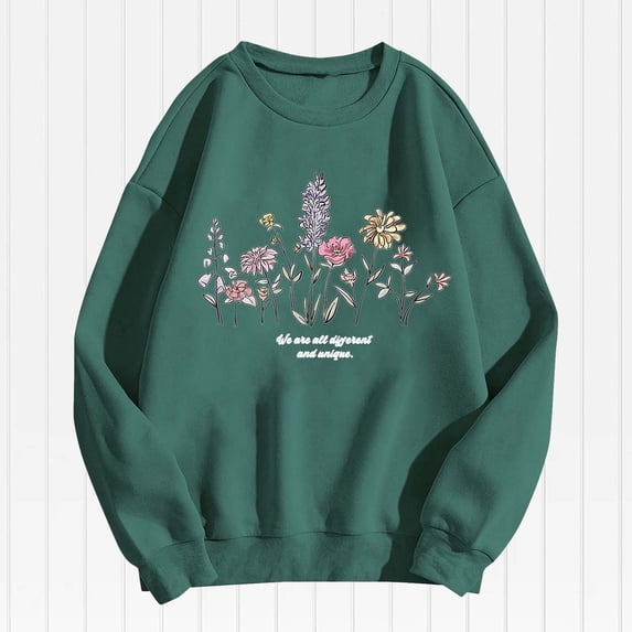 Green Hoodies for Womens Fashion Cute Sweatshirts for Women Floral Graphic Oversized Teen Girls Preppy Hoodie Casual Baggy Trendy Flower Pullovers Top Fall Trendy Outfits