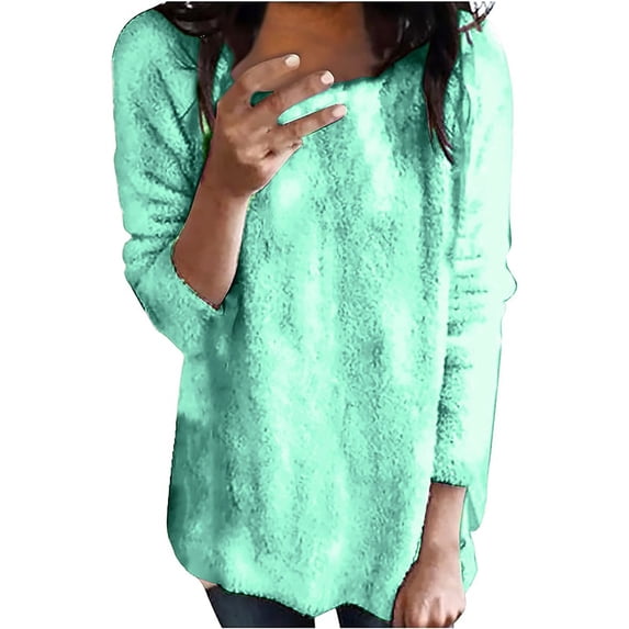 Green Hoodies for Women Crew Neck Plush Top Long Sleeve Thin Fashion Ladies Pullover Sweater Women Fall Clothes