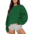 thumbnail image 1 of Green Hoodies for Women'S Solid Color Round Neck Oversized Sweatshirt Loose Fit Long Sleeve Light Sweatshirt Loose Blouse Fall Tops for Women 2025, 1 of 4