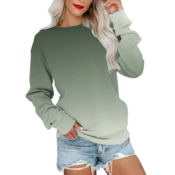 Green Hoodies for Womens Casual Round Neck Sweatshirt Long Sleeve Top Cute Gradient Pullover Loose Version Pullover Sweater Fall Tops for Women 2025