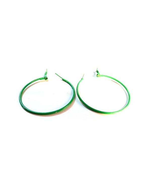 Green Hoop Earrings Classic Thin 2 inch Hoop Earrings