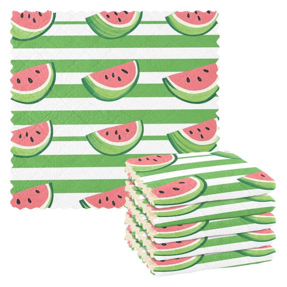Green Horizontal Lines Cute Watermelons Dish Cloths Dish Towels Cleaning Cloths Quick Drying Reusable 11" x 11" Set of 6