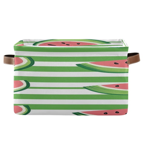 Green Horizontal Lines Cute Watermelons Square Storage Bins with Handles Collapsible Containing Box 1 Pack