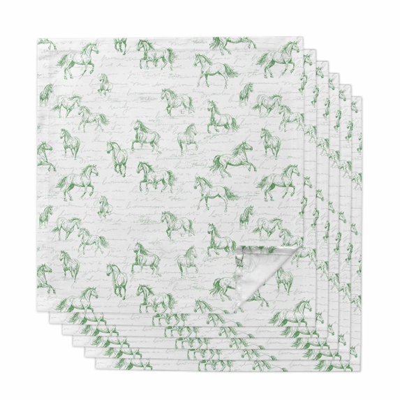 Green Horse Cloth Napkins, Watercolor Vintage Animals Washable and Reusable Dinner Napkins Set of 6, Table Napkin for Kitchen Party Birthday Wedding Hotel Housewarming 20"x20"