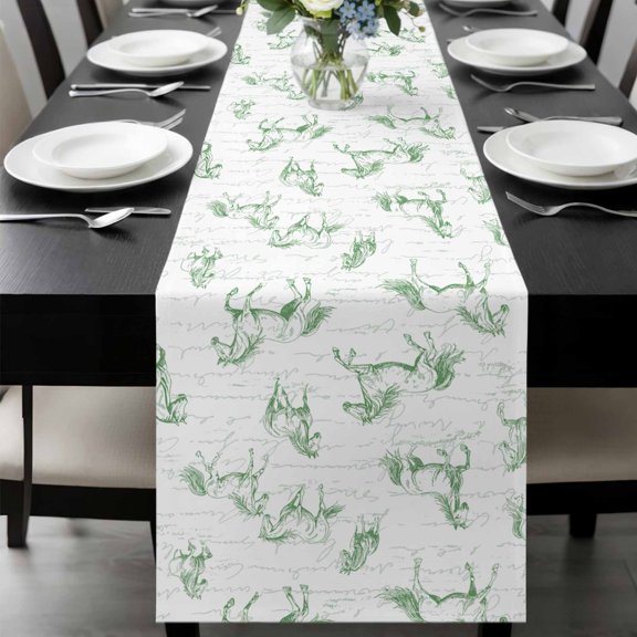 Green Horse Table Runner 36 Inches Long, Watercolor Vintage Animals Kitchen Coffee Dining Table Decoration for Home Party Birthday Wedding Home Decor 13x36 Inches