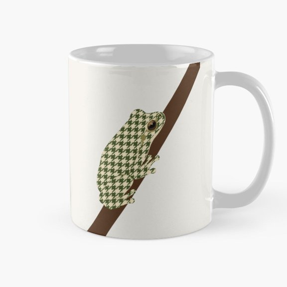 Green Houndstooth Frog on Branch 11oz Ceramic Mug