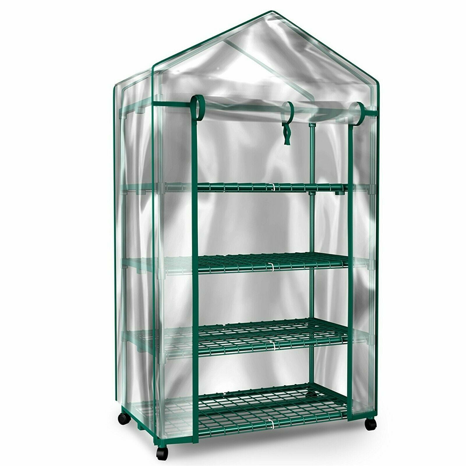 Compact 2x5ft Green Mini Greenhouse with PE Cover and Roll-Up Door
