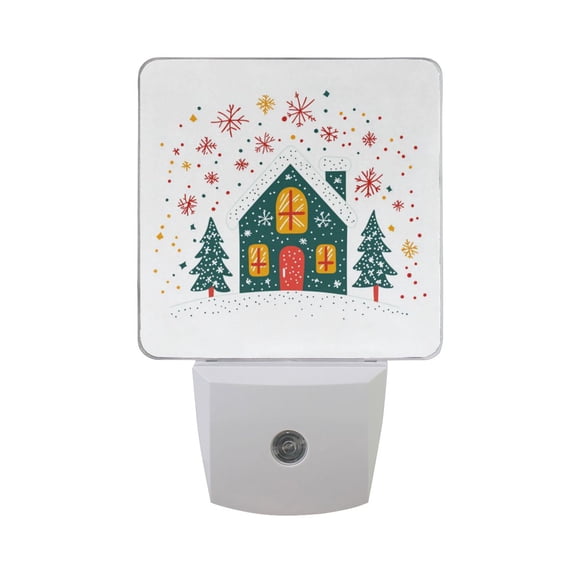 Green House Trees Snow Christmas LED Night Light with Smart Sensor Plug Into Wall Dusk to Dawn 2 packs
