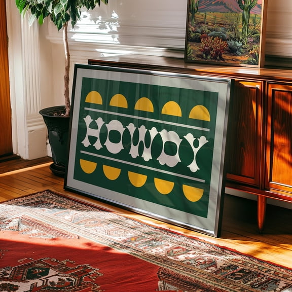 Green Howdy Office Western Texas Dorm Entryway Decor Wall Art, Unframed Paper Print Size 8x12