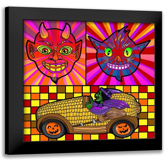 Green, Howie 12x12 Black Modern Framed Museum Art Print Titled - Devil Cat Witch Corn Cob Car