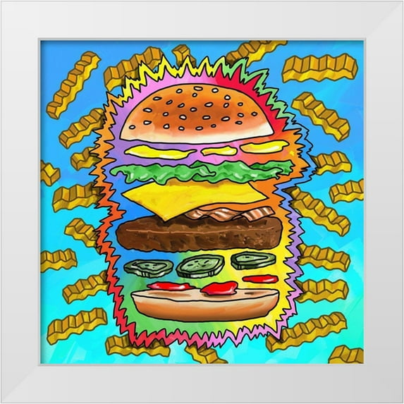 Green, Howie 12x12 White Modern Wood Framed Museum Art Print Titled - Hamburger With Fries Pop Art
