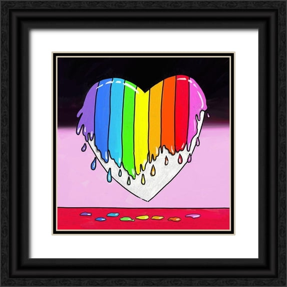 Green, Howie 15x15 Black Ornate Wood Framed with Double Matting Museum Art Print Titled - Rainbow Paint Heart 2