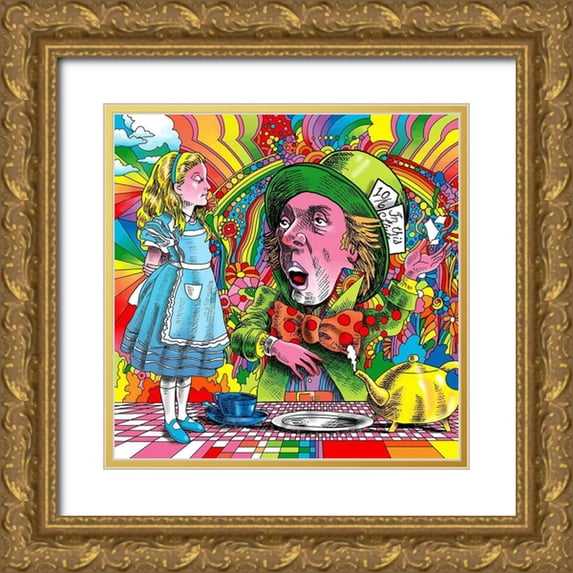 Green, Howie 15x15 Gold Ornate Wood Framed with Double Matting Museum Art Print Titled - Alice-Mad-Hatter