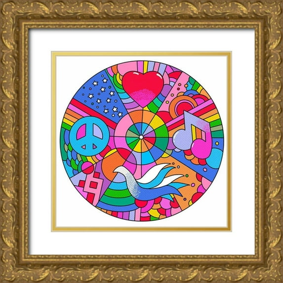 Green, Howie 15x15 Gold Ornate Wood Framed with Double Matting Museum Art Print Titled - Circle Peace Love Music