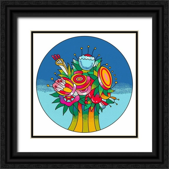 Green, Howie 26x26 Black Ornate Wood Framed with Double Matting Museum Art Print Titled - Circle Flowers 6202