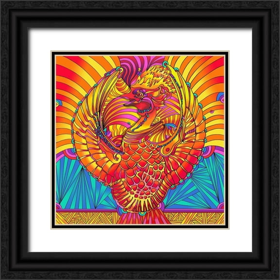 Green, Howie 26x26 Black Ornate Wood Framed with Double Matting Museum Art Print Titled - Firebird Phoenix